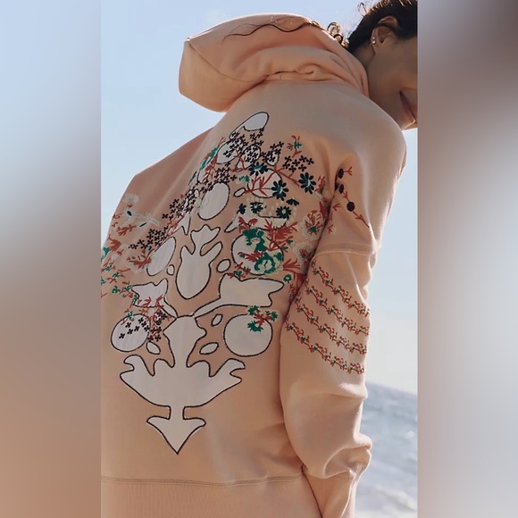 NWT Free People FP Movement At My Best Embroidered Hoodie Pastel peach combo - L - Picture 3 of 8